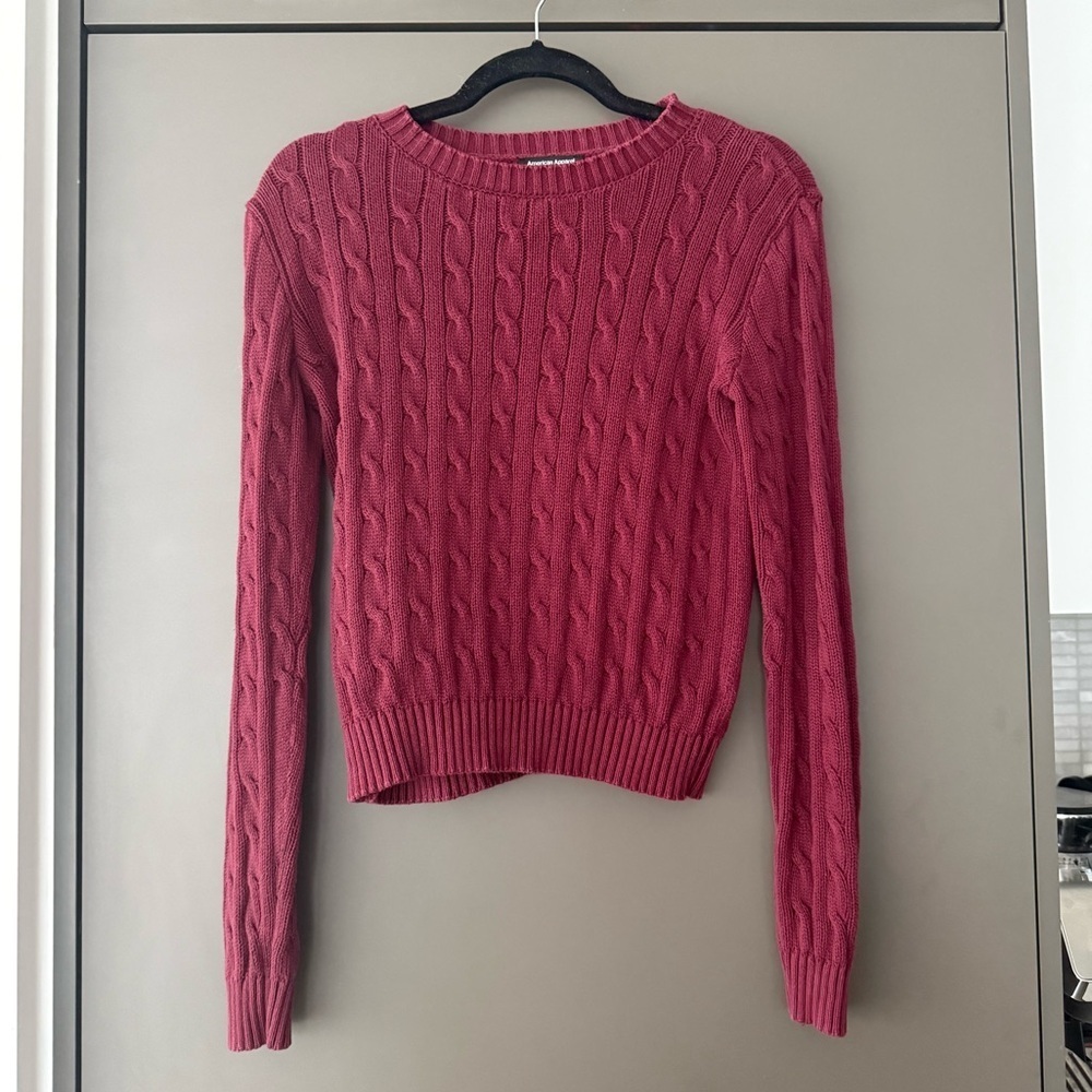 American Apparel Cable Knit Maroon/Bordeaux Color Crewneck 100% cotton
